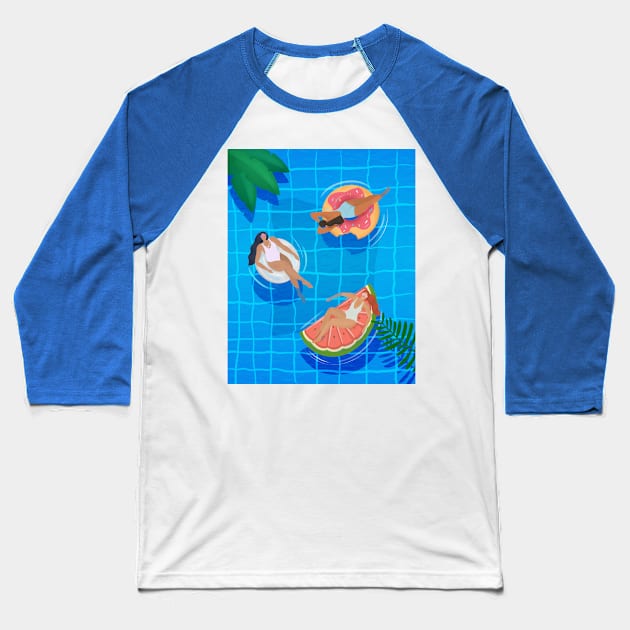 Swimming pool Ladies Baseball T-Shirt by Petras